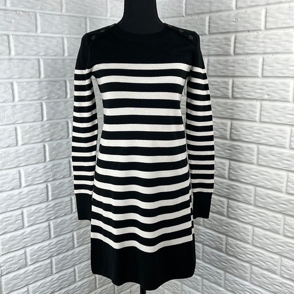 LOFT Sweater knit dress white striped buttoned round neck size XS - Picture 1 of 8